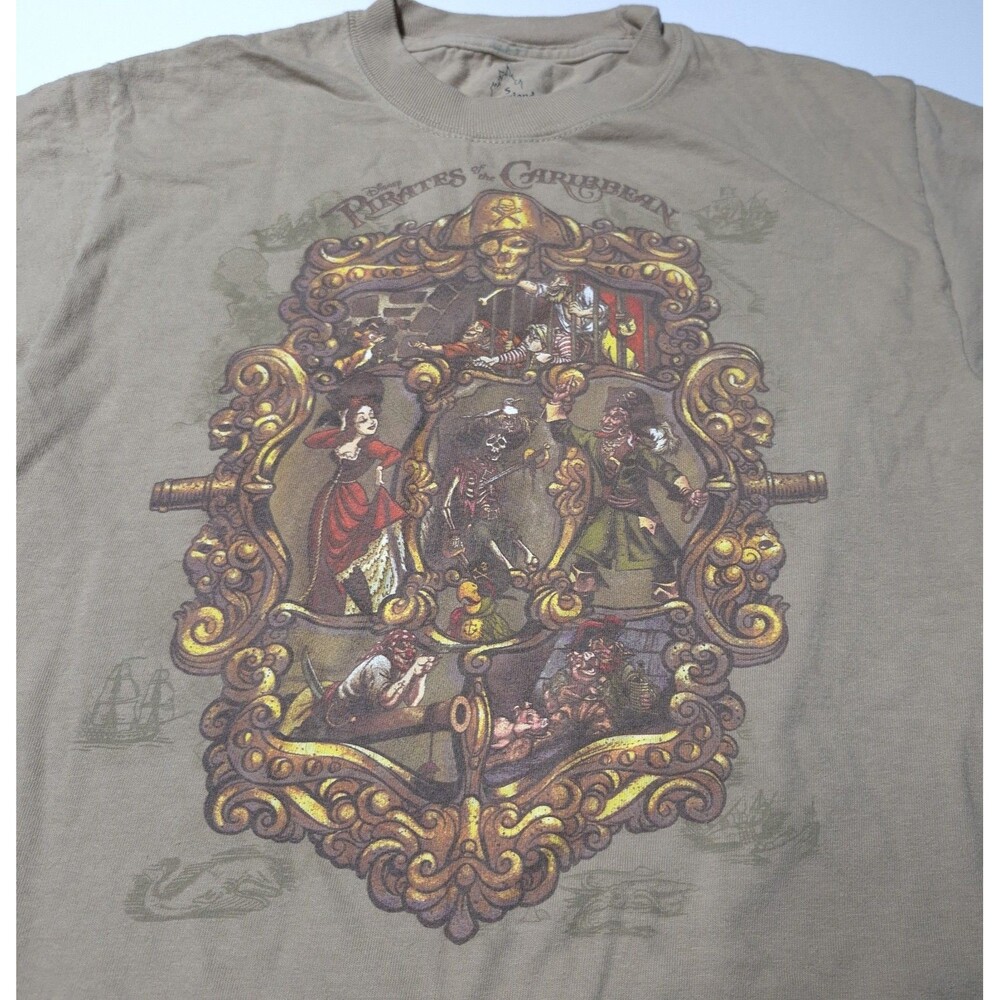 Disney Parks Pirates of the Caribbean Shirt Small Tan Souvenir Merch Disneyland